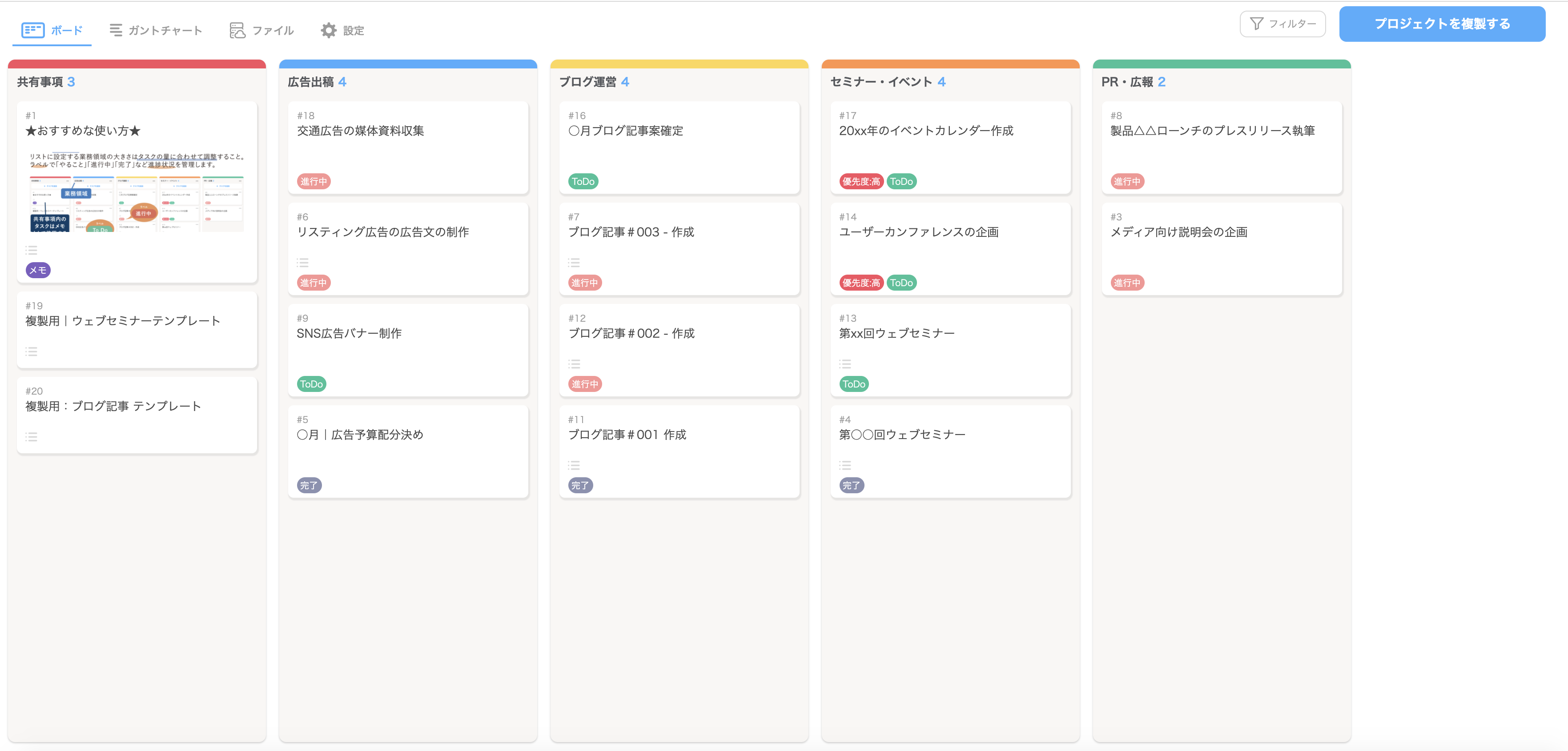 業務領域別の業務管理