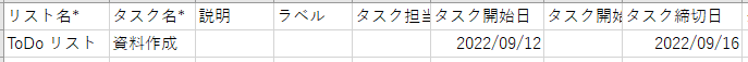 タスクの開始日・締切日を入力し、インポートした場合のタスク上の変化