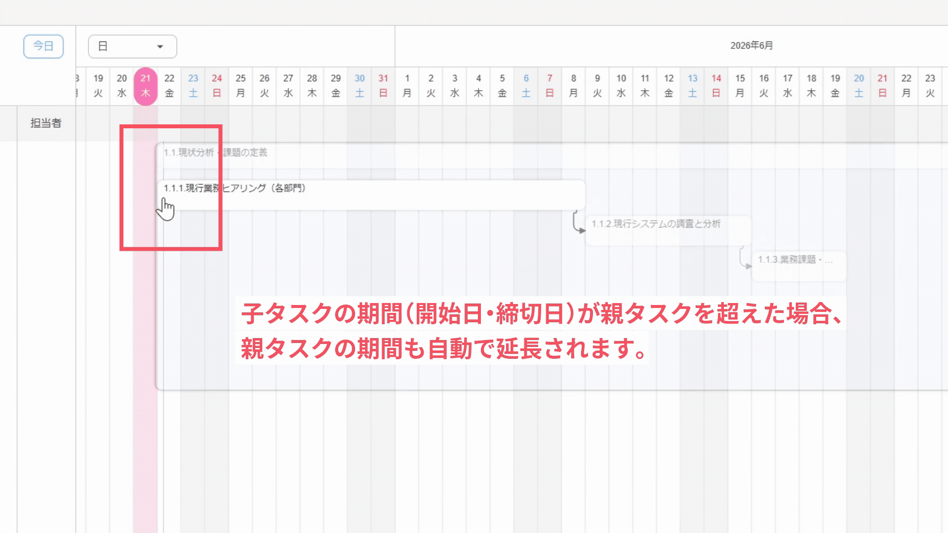 子タスクにあわせて親タスクの開始日が自動調整